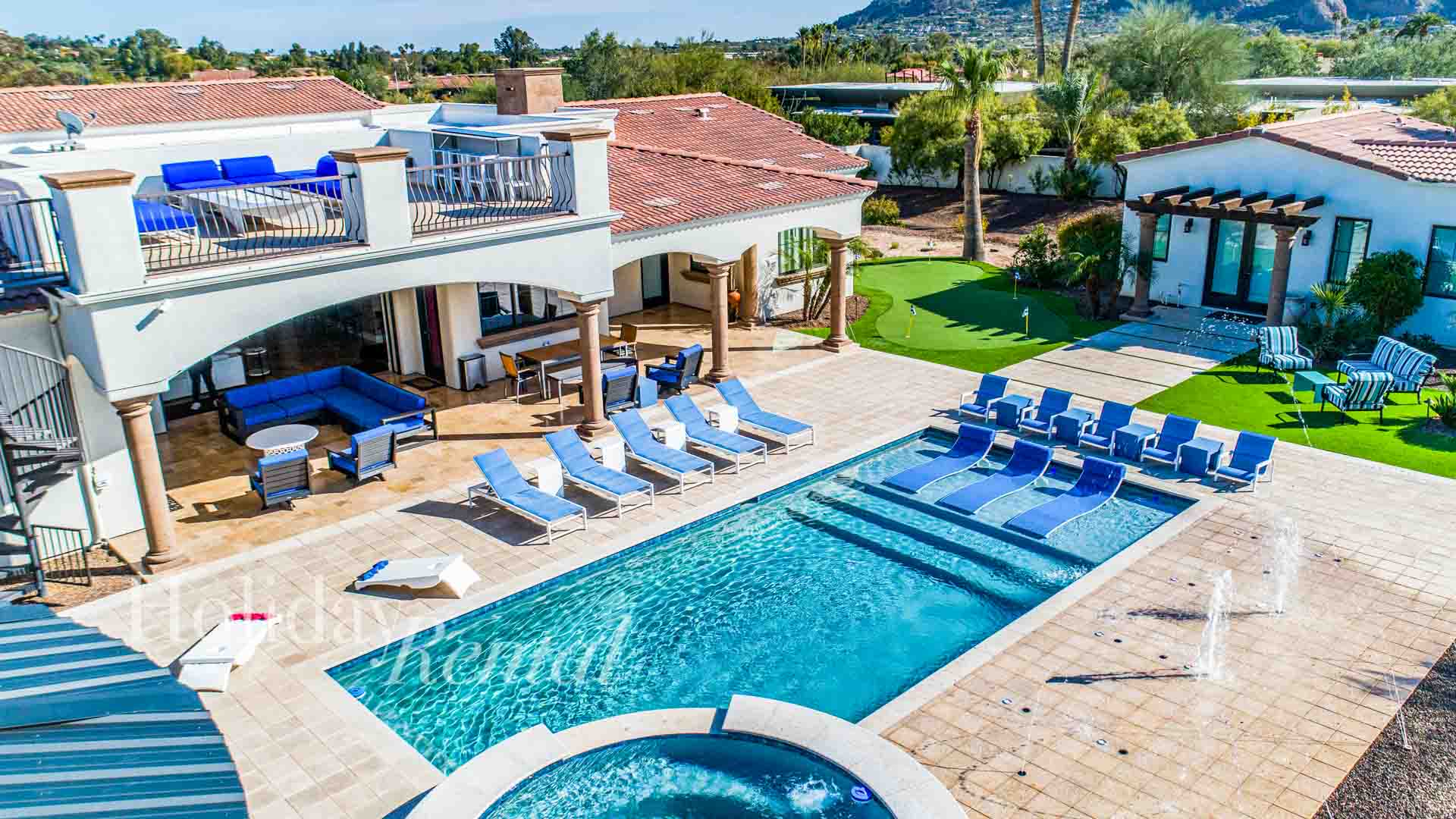 Amazing pool, splash pad, large patio, guest house, and rooftop patio