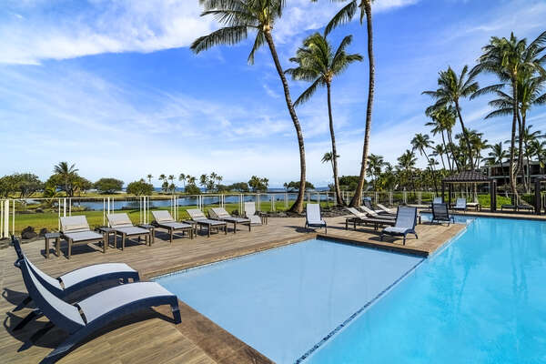 Mauna Lani Terrace Pool Area with Outdoor Chaise Lounge Chairs
