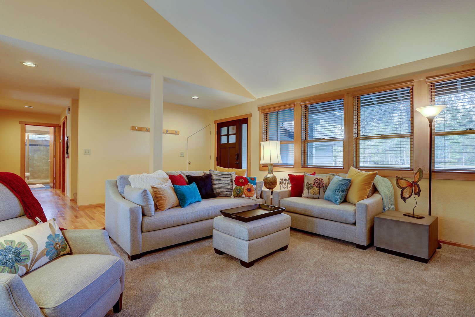 There is plenty of comfy seating to enjoy the gas fireplace or watch TV.
