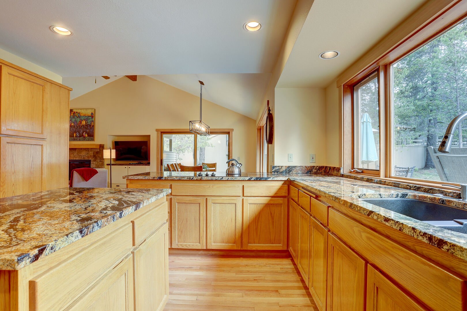 The kitchen is large, roomy and very well equipped.