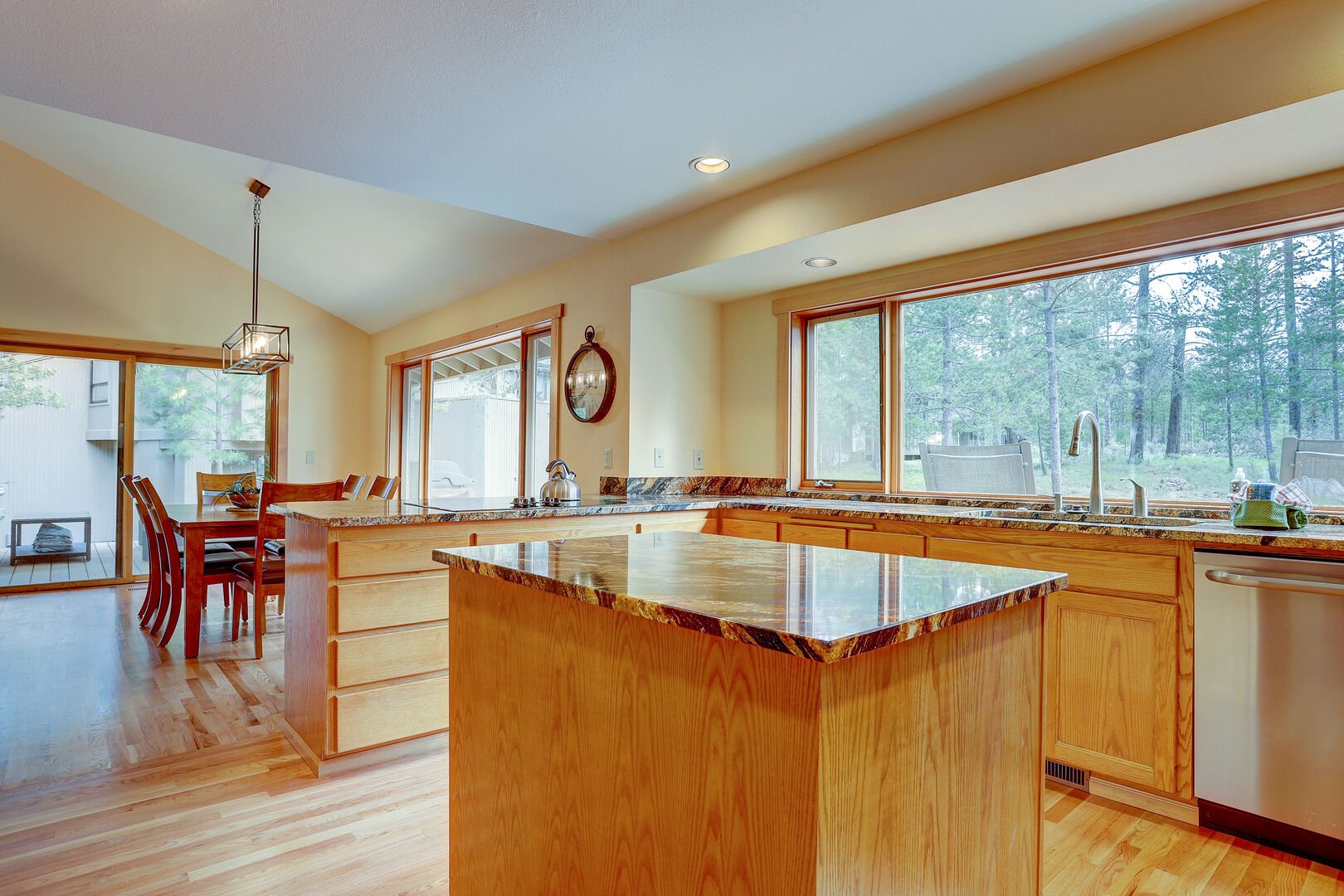 Beautiful granite counter tops throughout the kitchen.