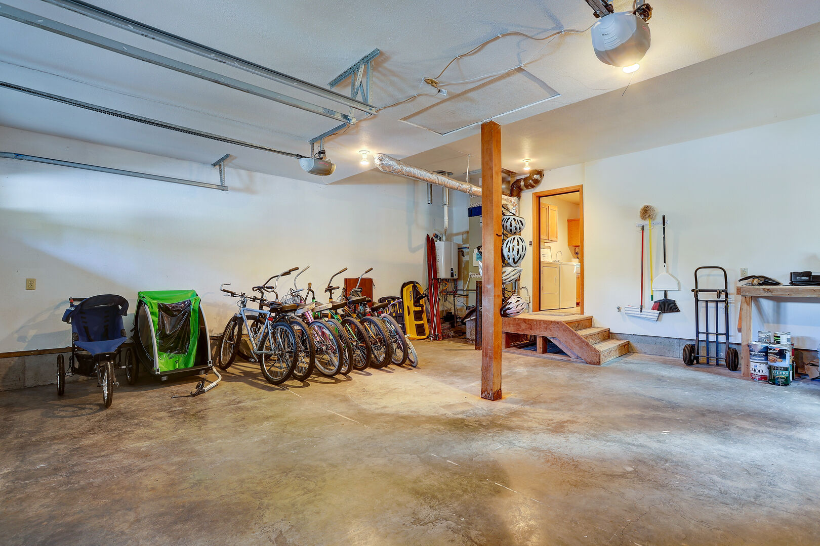 The house comes with nine bicycles, a bike trailer for toddlers, jogging stroller and an assortment of bike helmets.
