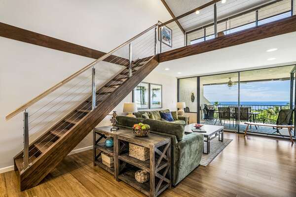 Living Area and Stairs to the Loft at Kona Hawai'i Vacation Rentals