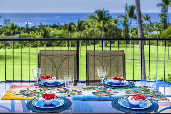Outdoor Dining Area with Table Settings on the Lanai