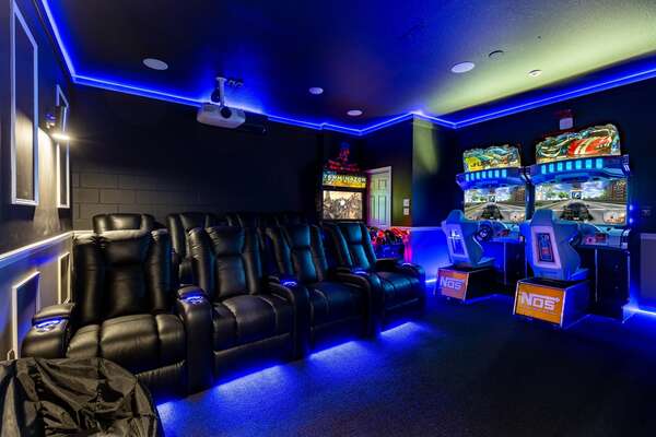 The whole family will love the fun movie theater and game room