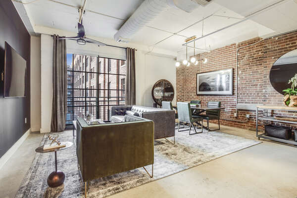 Side View of the Living/Dining Area in our Ponce City Market Apartment
