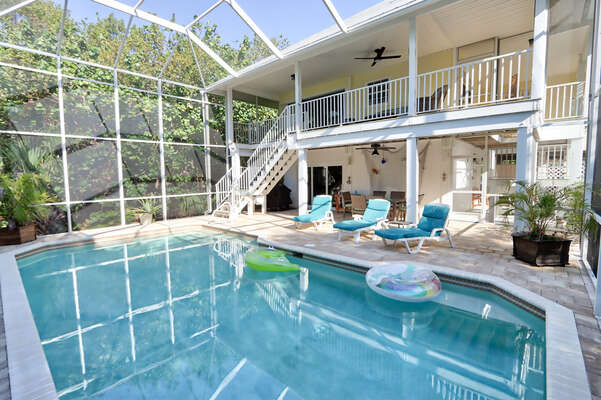 Back View of heated pool and spacious lanai