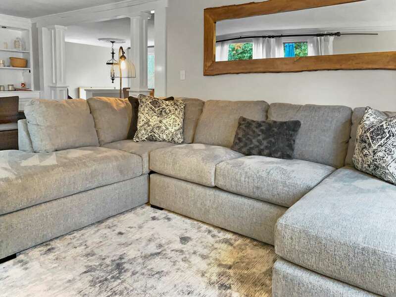 New Couch for 2022 in living room at 10 Seventh Street Harwich Cape Cod - New England Vacation Rentals