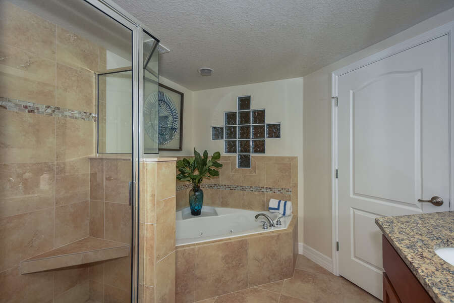 A tub and a shower in the bathroom