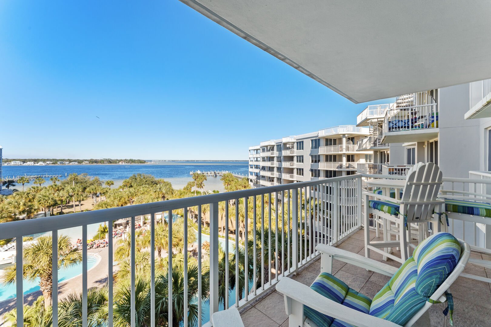 Enjoy the Polywood furniture and the view of the Lazy River and Bay Enjoy the Polywood furniture and the view of the Lazy River and Bay