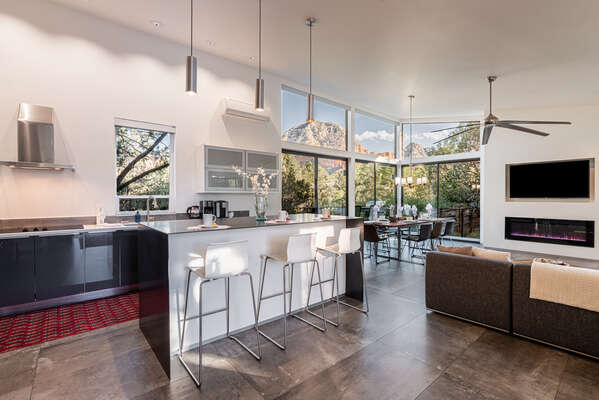 Modern and Spacious Great Room - Living Room, Kitchen and Dining Area with 180-Degree Views!