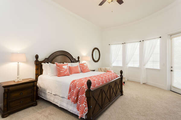 First floor master bedroom featuring a King bed