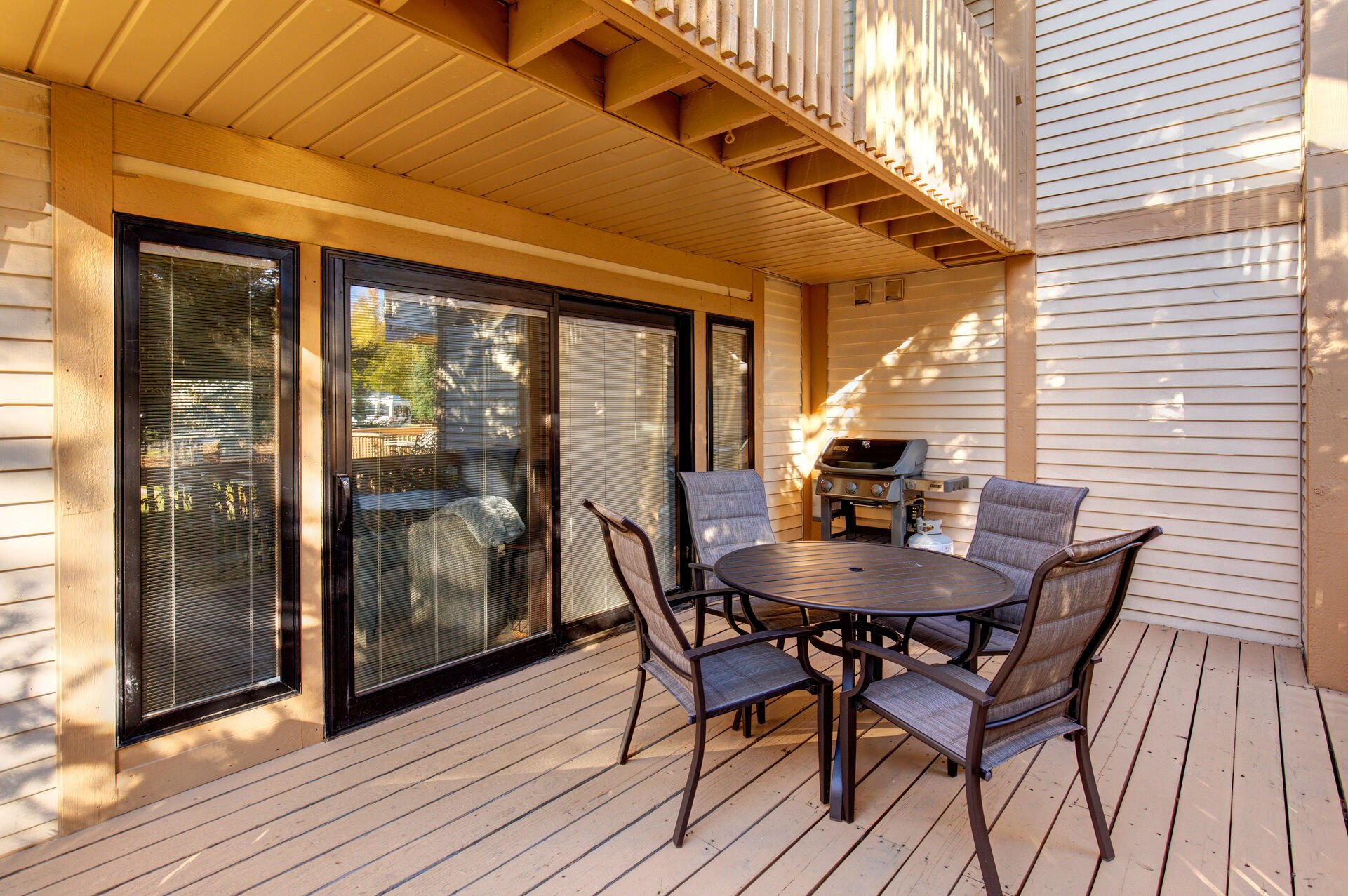 Private Deck with Seating for four and Propane BBQ