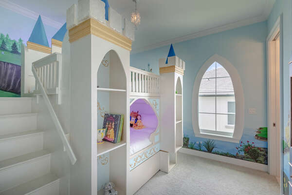 Princesses and princes can have a royal sleep in this majestic bedroom