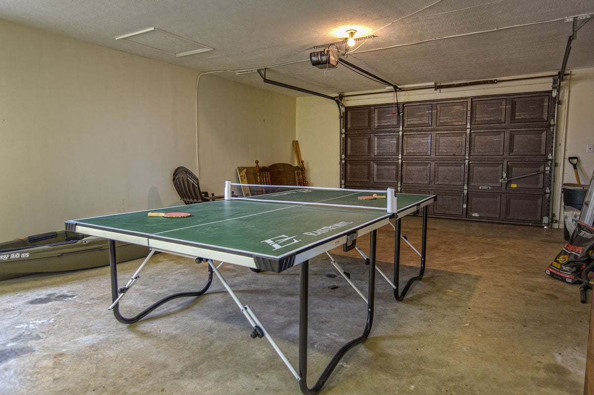 Ping Pong Table in the Garage of our Lake Escape Home