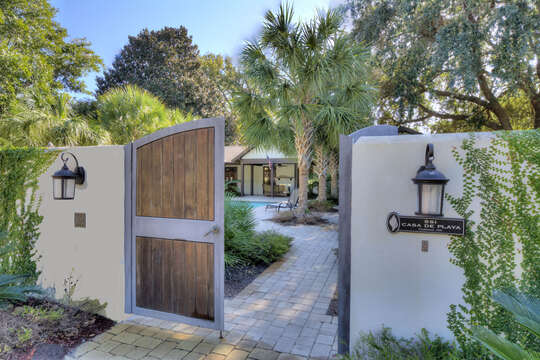 The gated yard ensures privacy.