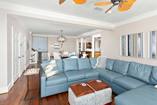 Relax on large leather sectional in Living Area