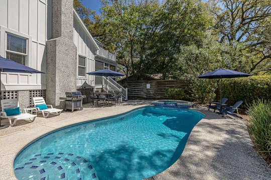 The inviting pool has space for resting in the sun or shade.