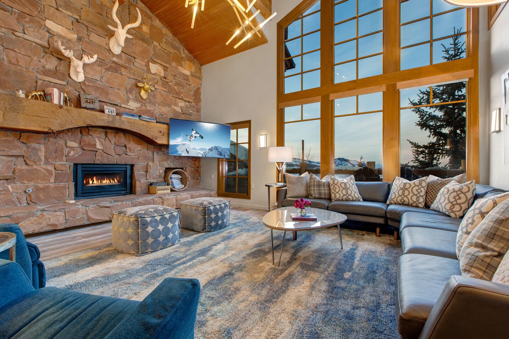 Abode at Stag Lodge | Main Level includes living area, dining, kitchen, laundry, and private balcony with gas grill & hot tub overlooking Deer Valley & Park City