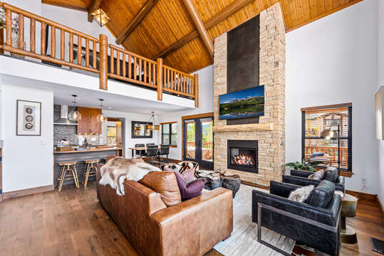 Living room fireplace view