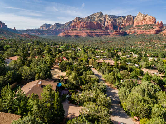 Overhead view of the property and amazing red rocks views