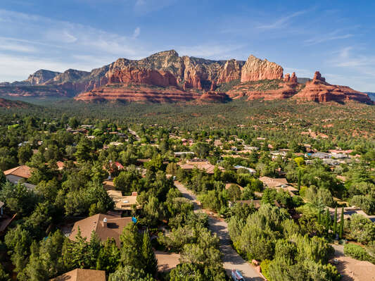 Overhead view of the property and amazing red rocks views