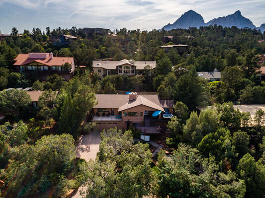Drone view of the property in Uptown Sedona