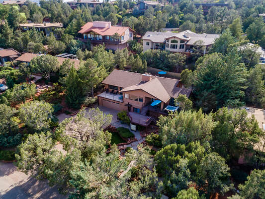 Drone view of the property in Uptown Sedona