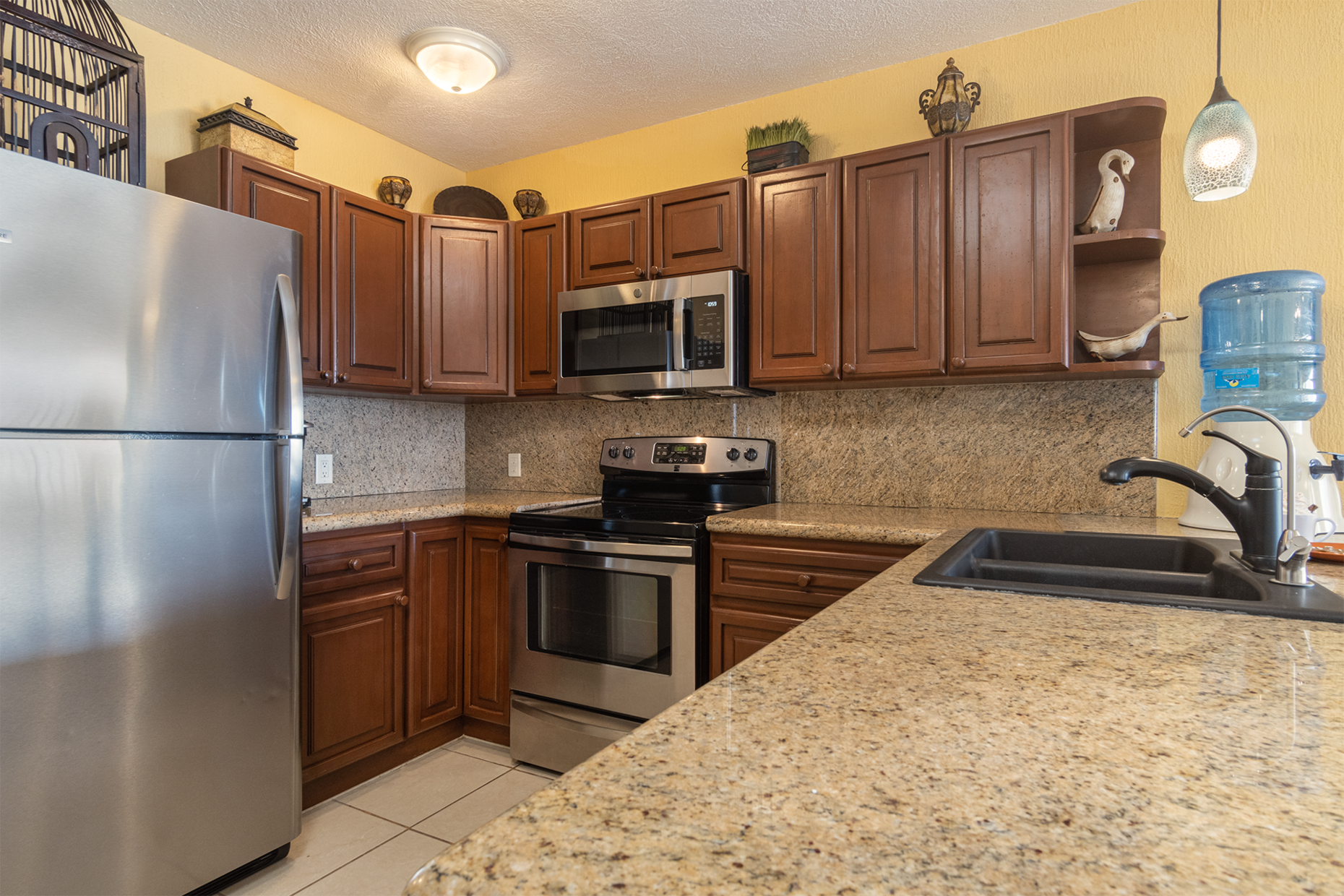 The kitchen is ample and just right for an extended stay