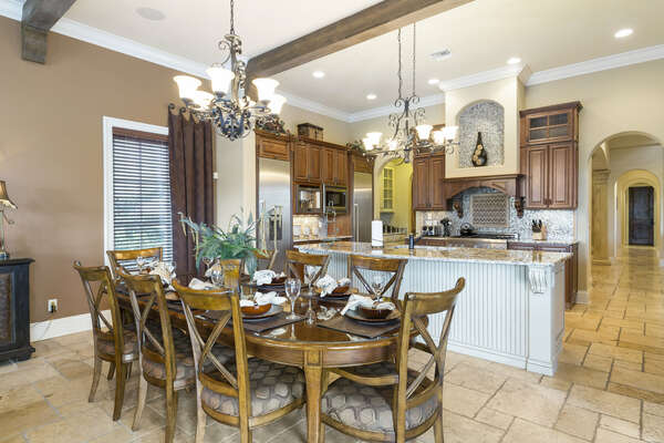 After your meal is prepared, sit down to eat together at one of the multiple dining tables