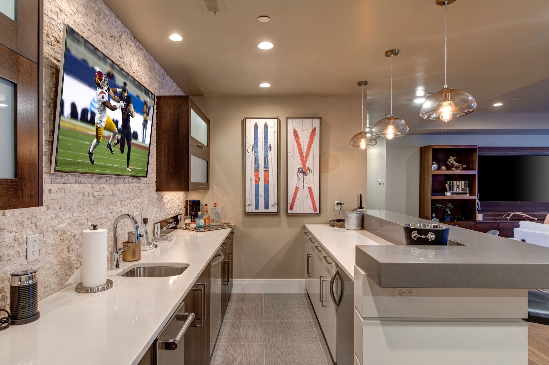 Wet Bar with Two Dishwashers and a Mini Fridge