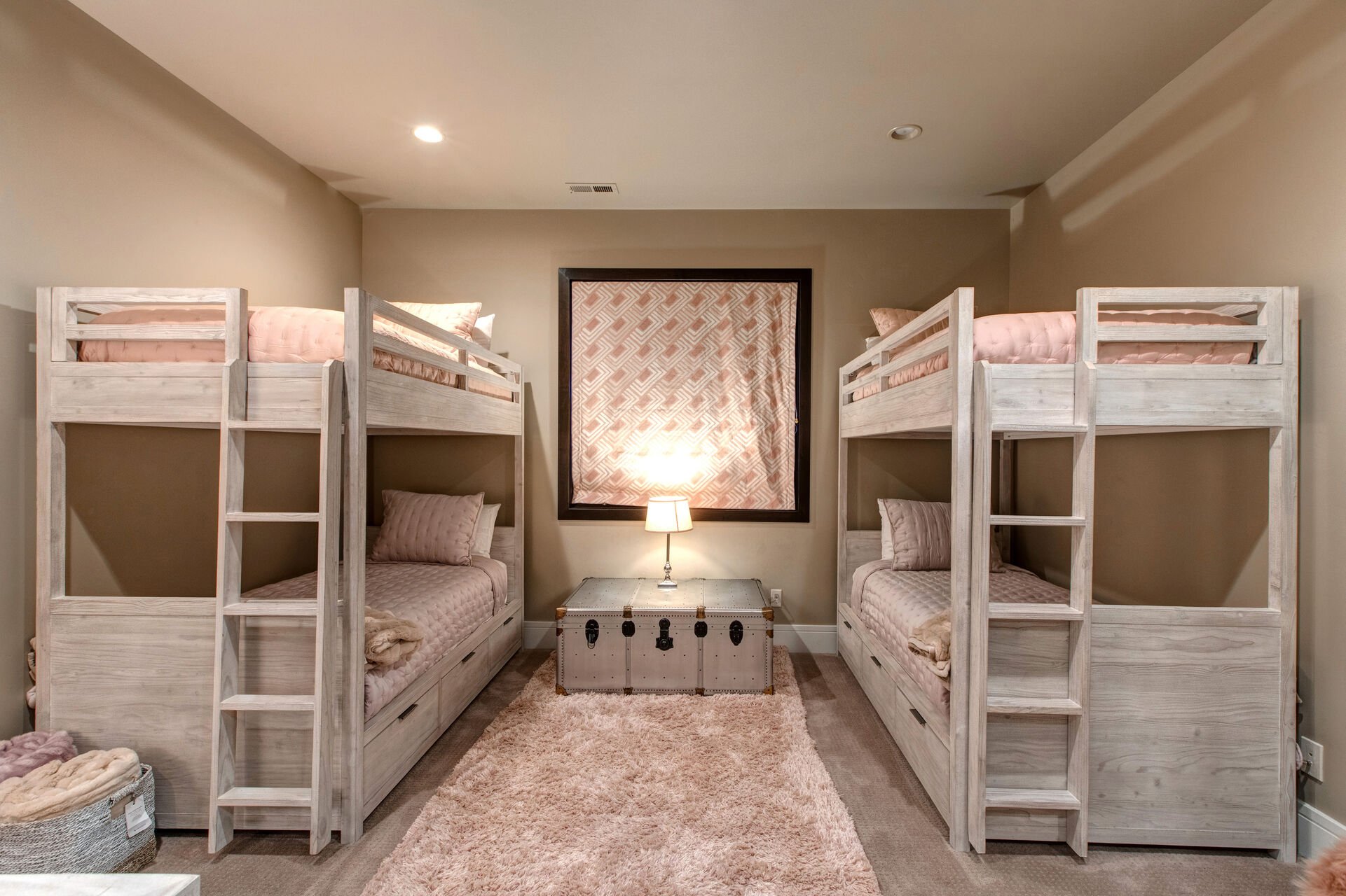 Lower Level Bedroom 5 with Two Twin over Twin Bunk Beds, Smart TV and Private Bath