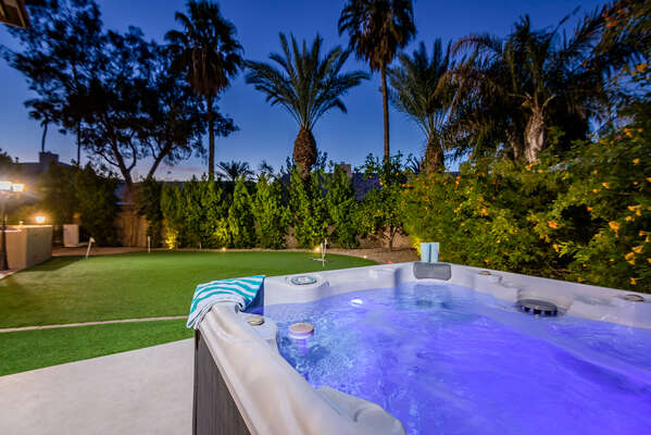 Private hot tub, putting green and BBQ area