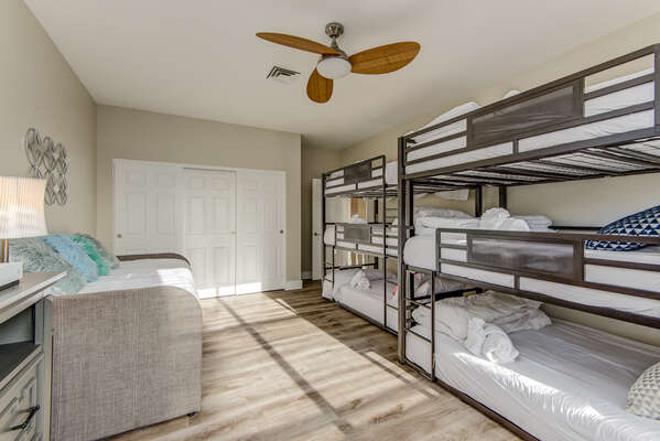 Bedroom 5 - Triple Twin Bunk Beds, Triple Full Bunk Beds, and a Twin Daybed with a Twin Trundle - Great Kids Room!