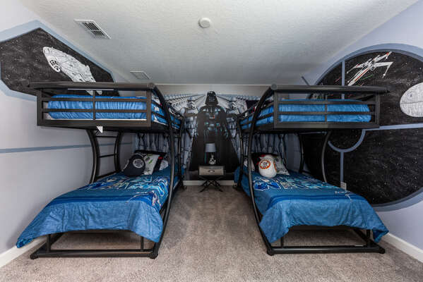 Upstairs themed bedroom 7 with two twin/twin bunk beds