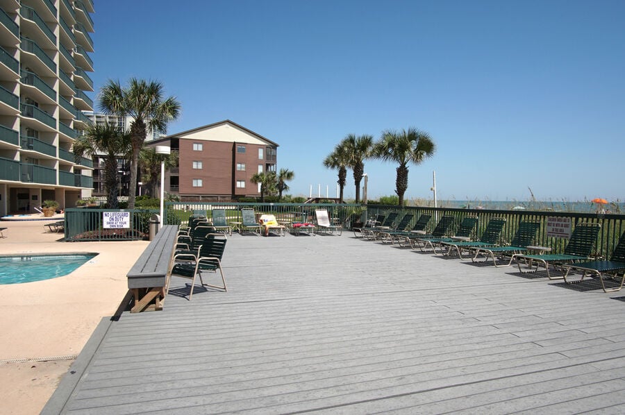 Ashworth 1404 oceanfront vacation rental in Ocean Drive, North Myrtle Beach | pool deck | Thomas Beach Vacations