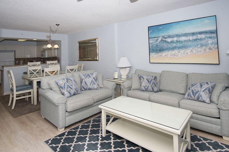 Ashworth 1404 oceanfront vacation rental in Ocean Drive, North Myrtle Beach | living room 2 | Thomas Beach Vacations