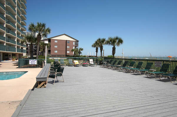 Ashworth 1704 oceanfront vacation rental in Ocean Drive, North Myrtle Beach | pool deck | Thomas Beach Vacations