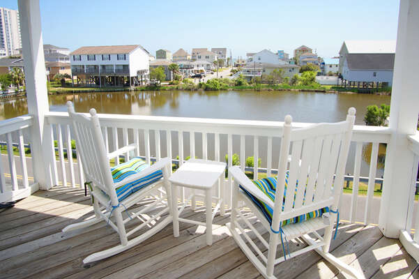 5 O'Clock Poolside - waterfront vacation home on a channel of the Cherry Grove Inlet in North Myrtle Beach | porch view 1 | Thomas Beach Vacations