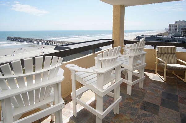 Sea Pointe 609 - oceanfront condo in Cherry Grove Beach in North Myrtle Beach | balcony view 1 - chairs | Thomas Beach Vacations