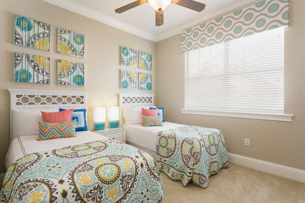 Colorful kids room with double twin beds