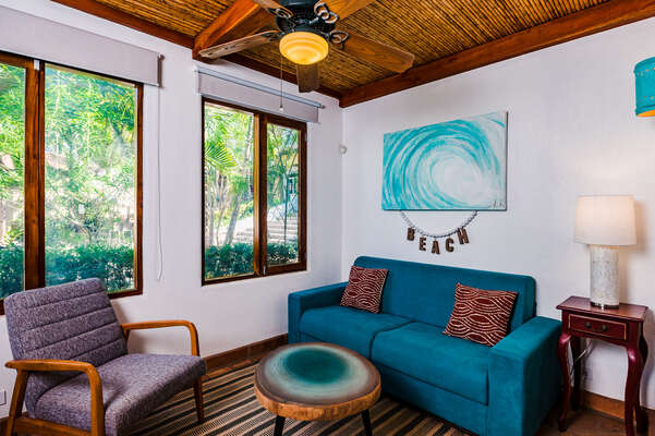 Beachfront Casita – Sofa Bed, Living Area, AC.
