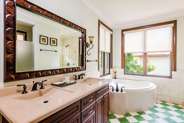 Experience our bright and modern bathroom.