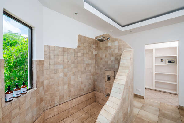 #1. A Spacious, Modern Shower with ocean view