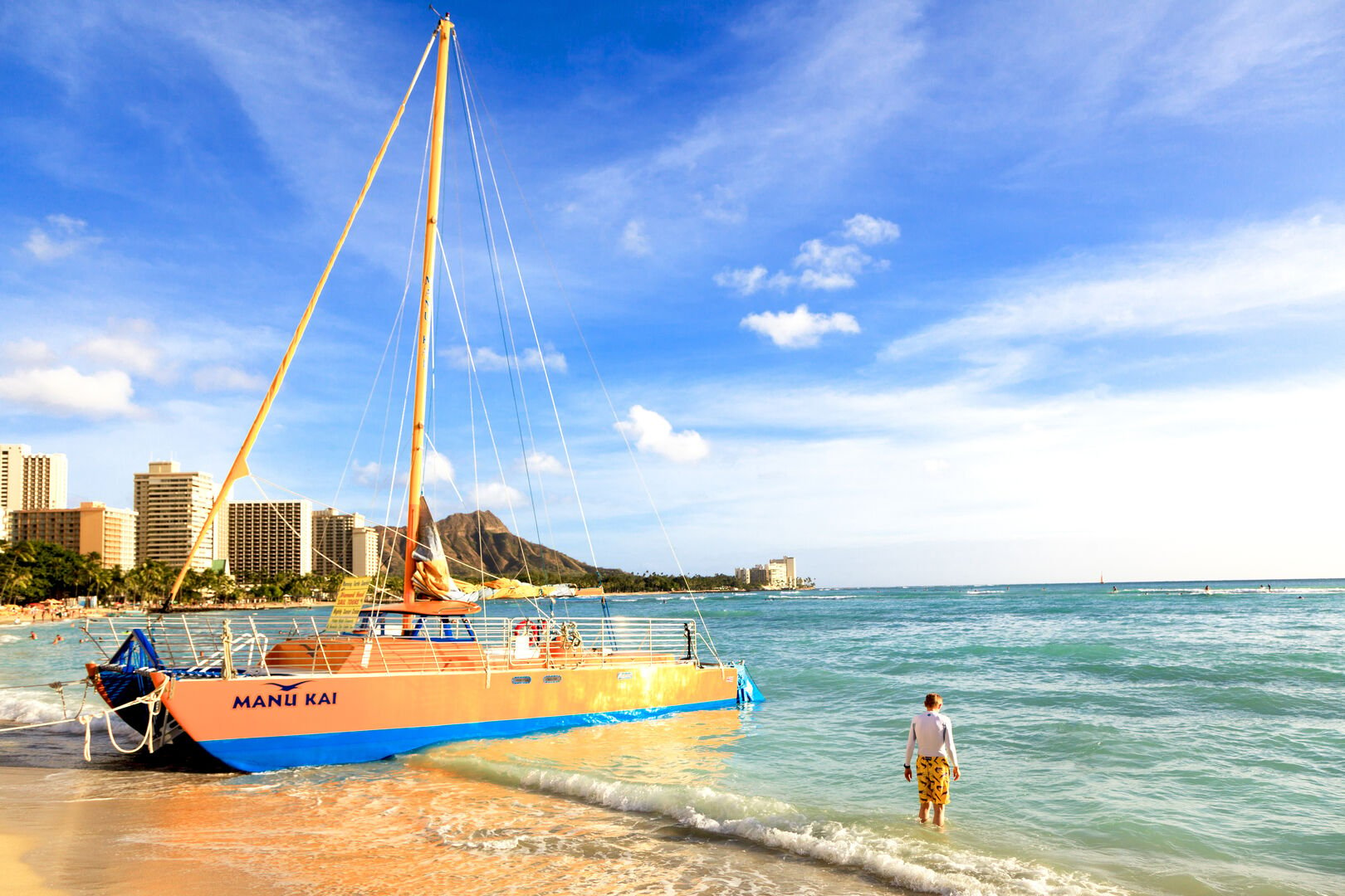 Enjoy Catamaran cruises at Waikiki Beach.