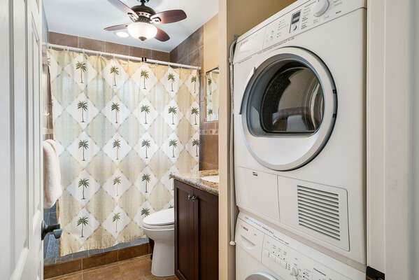 Laundry center in bathroom of our ocean front condo
