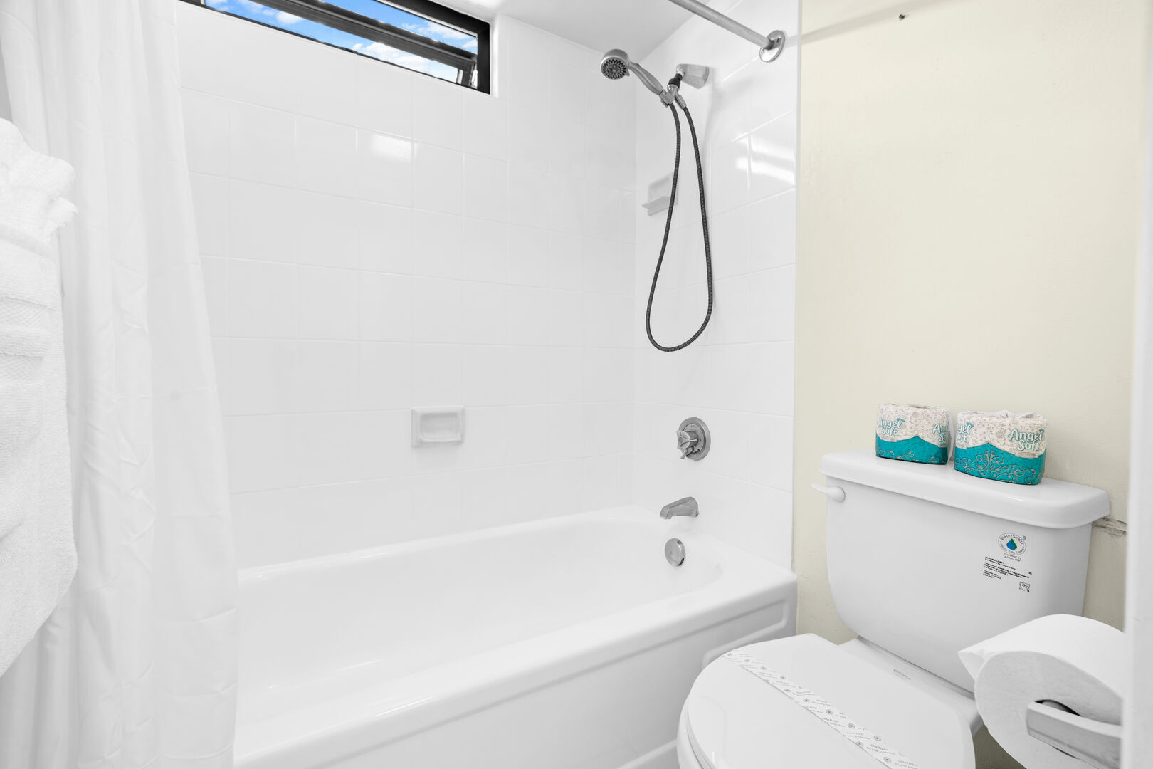 Refreshed in your full bathroom with a tub and shower combination!