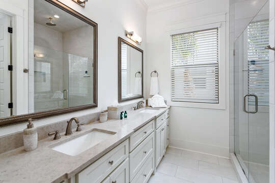Large Master Bathroom with double vanity