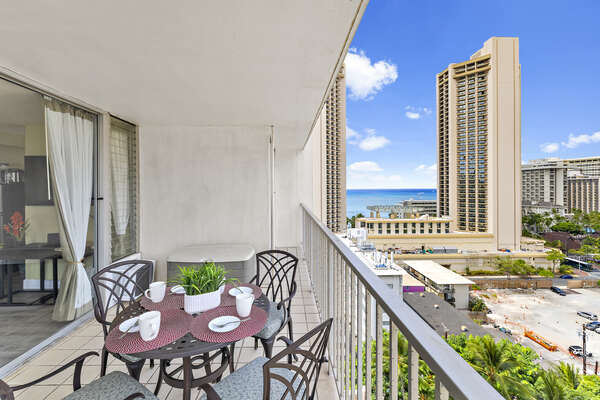 Have your morning coffee on your balcony with 4 seats, city, and ocean view!