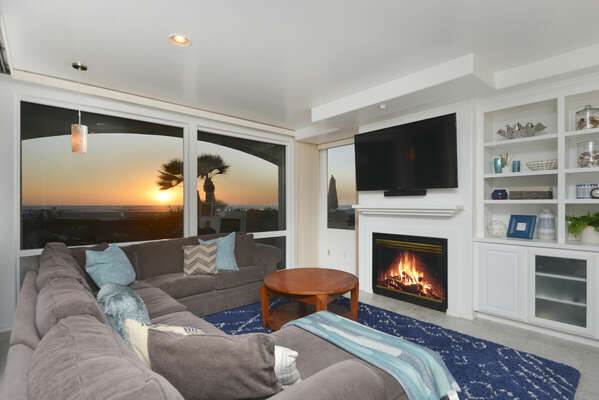Ocean Views from Living Room with TV & Fireplace - Entry Level